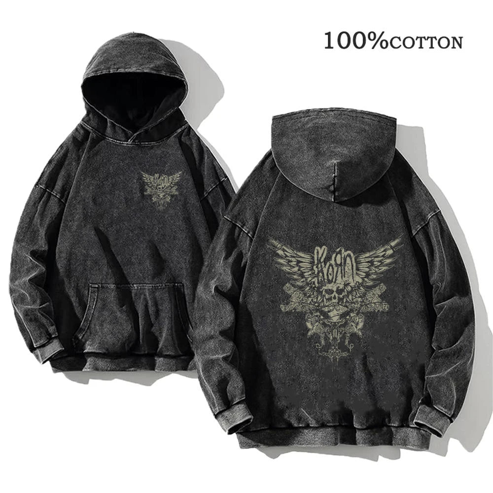 Sudadera Vintage Lavada Korn Rock Band Streetwear