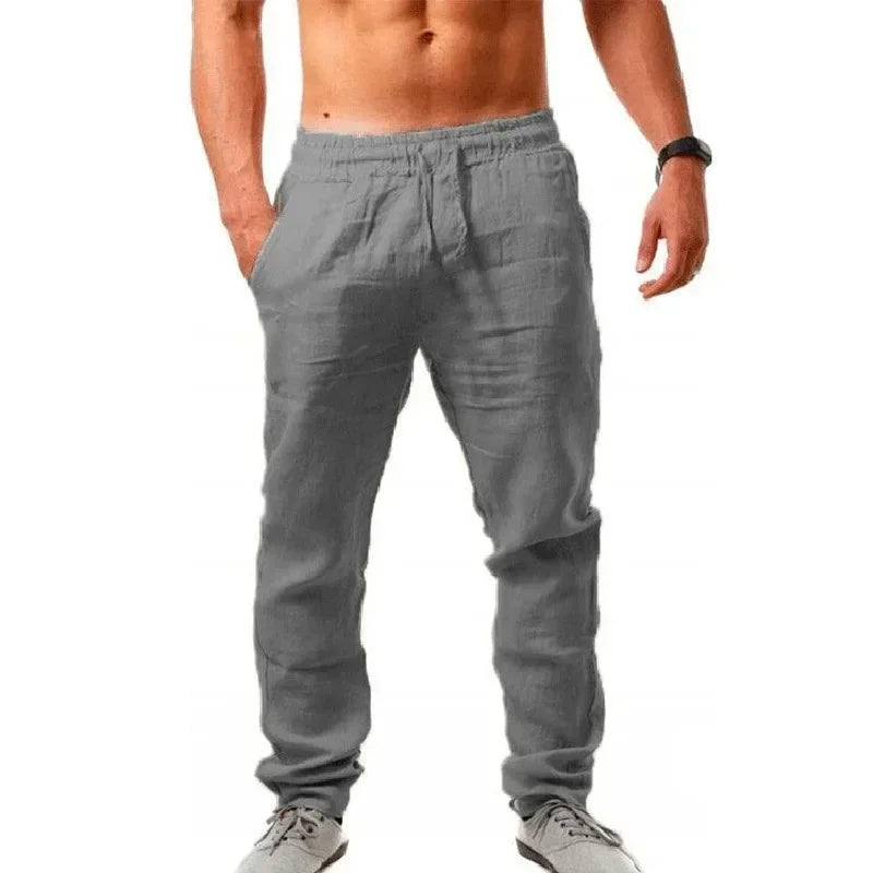 Pantalón Hombre Lino Algodón Baggy Pierna Ancha – Casual Transpirable Primavera Verano, Talla M-XXXL