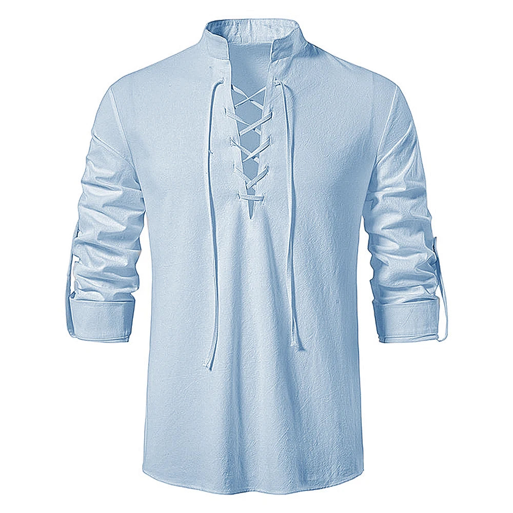 Camisa Hombre Lino Algodón Manga Larga Tapeta Diagonal – Estilo Vintage Yoga Casual Primavera Otoño