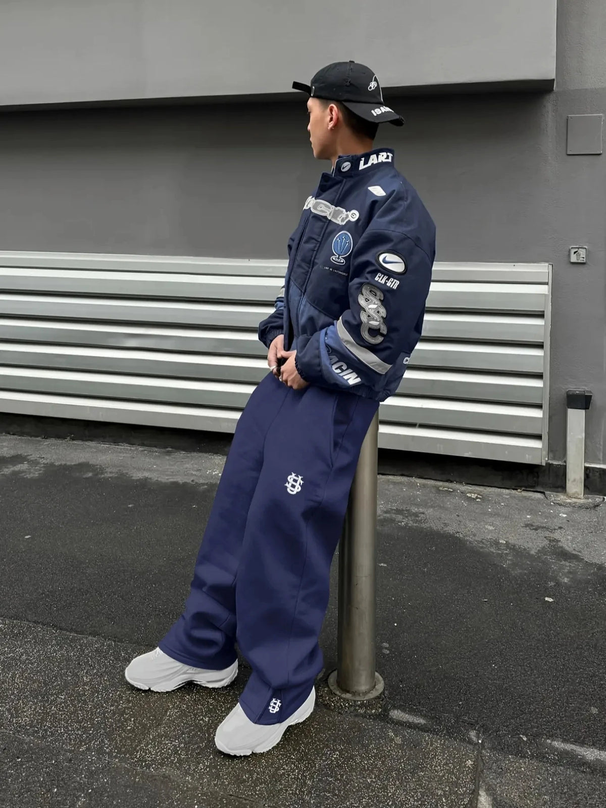 Pantalones deportivos casuales para hombre de corte recto, con cremallera, bordado y cordón en la cintura (para otoño)