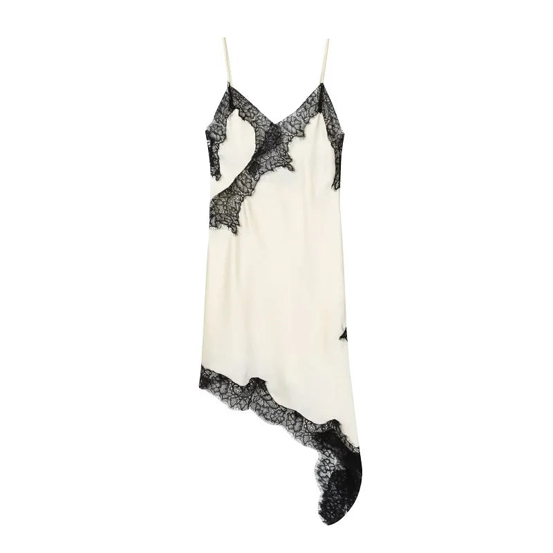 Vestido Mini Satén con Encaje Mujer – Asimétrico Sexy, Fiesta & Playa