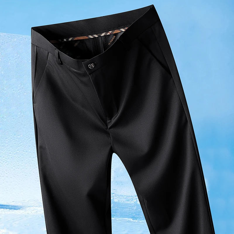 Pantalón Hombre Recto Antiplancha Tejido Sedoso – Ligero Casual Primavera Verano, Talla 29-42