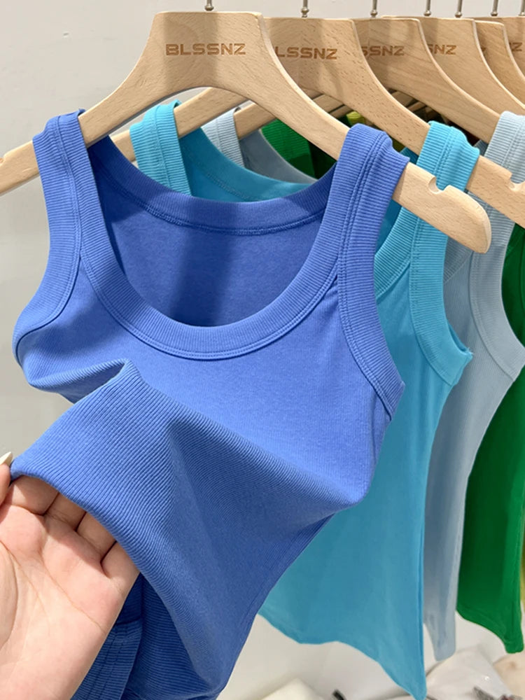 Top Camisola Básico Acanalado Mujer – Cuello Redondo Elástico, Casual Verano