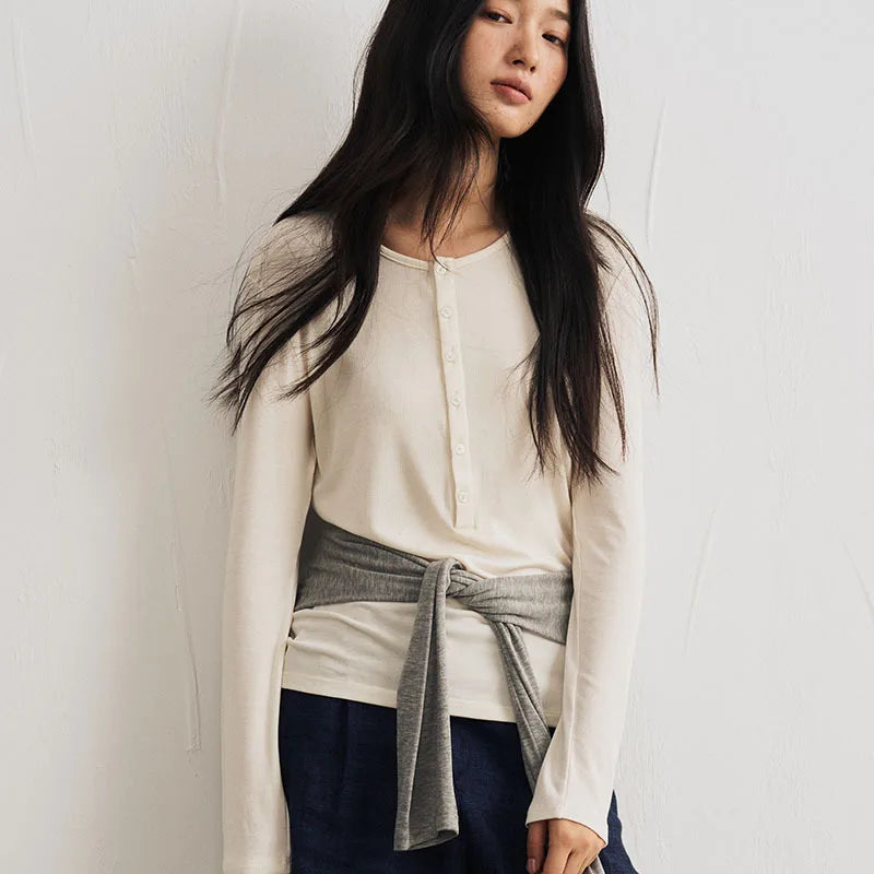 Jersey Lana & Seda Manga Larga Mujer Slim Fit – Punto Fino Otoño-Invierno