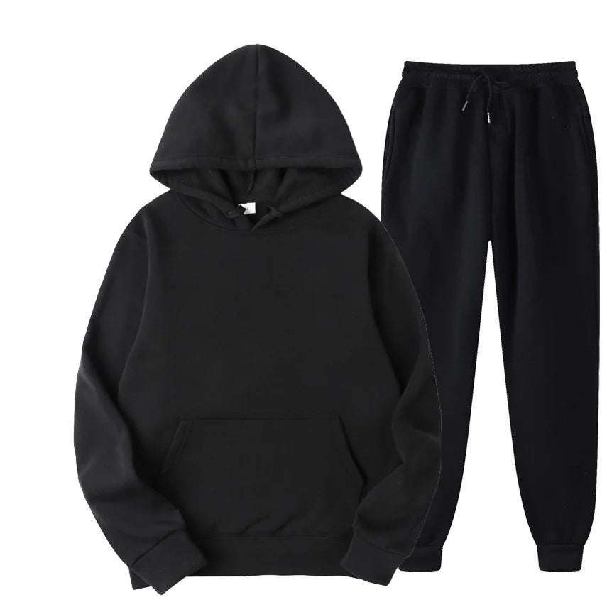 Conjunto Chándal Hombre 2 Piezas Hoodie + Pantalón – Deportivo Casual Color Sólido, Talla S-3XL