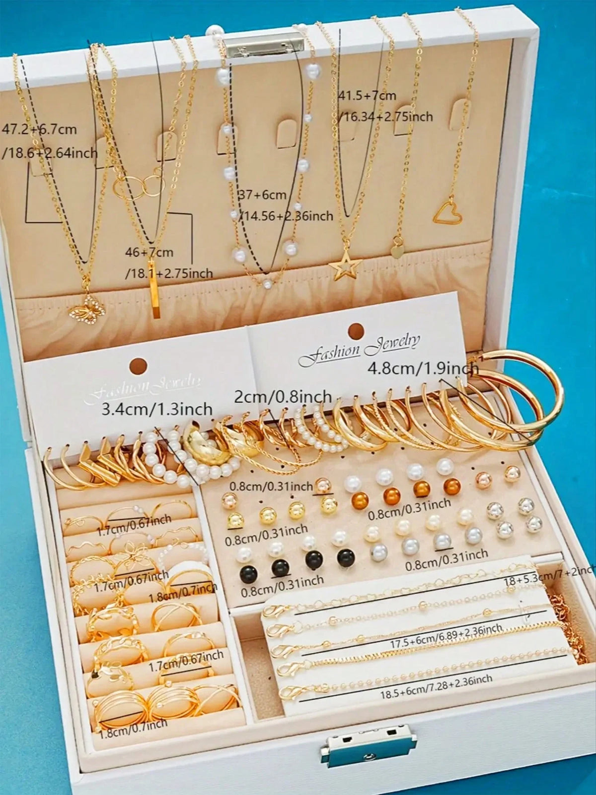 Set de Joyería 86 Piezas con Perlas – Collar, Pendientes & Anillos, Regalo Mujer