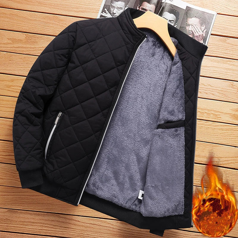 Bomber Hombre Patrón Diamante Forro Polar Slim Fit 2026 – Chaqueta Casual Moda Otoño Invierno
