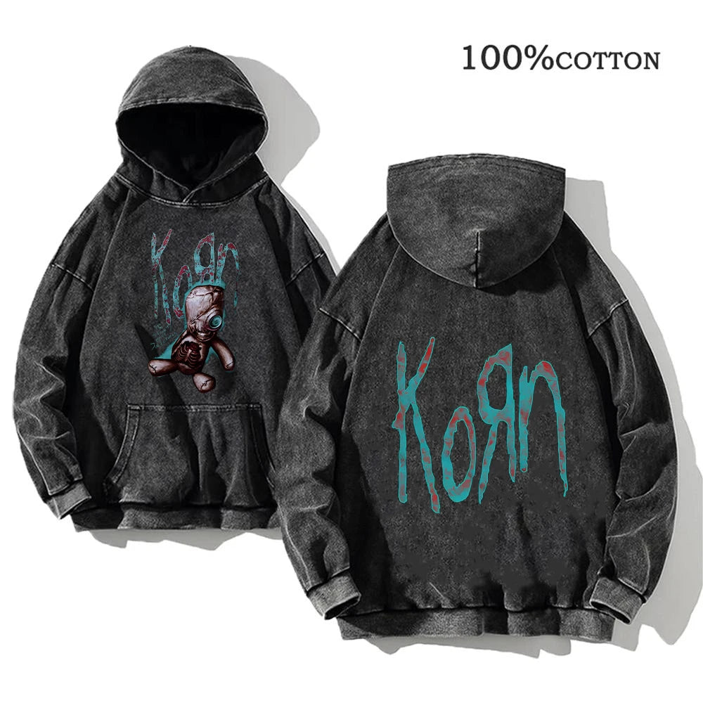 Sudadera Vintage Lavada Korn Rock Band Streetwear