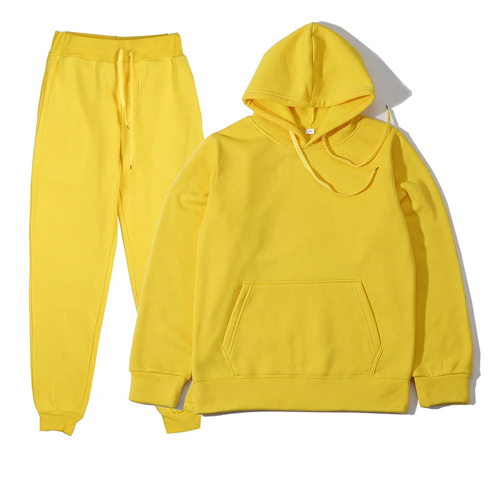 Conjunto Chándal Hombre 2 Piezas Hoodie + Pantalón – Deportivo Casual Color Sólido, Talla S-3XL