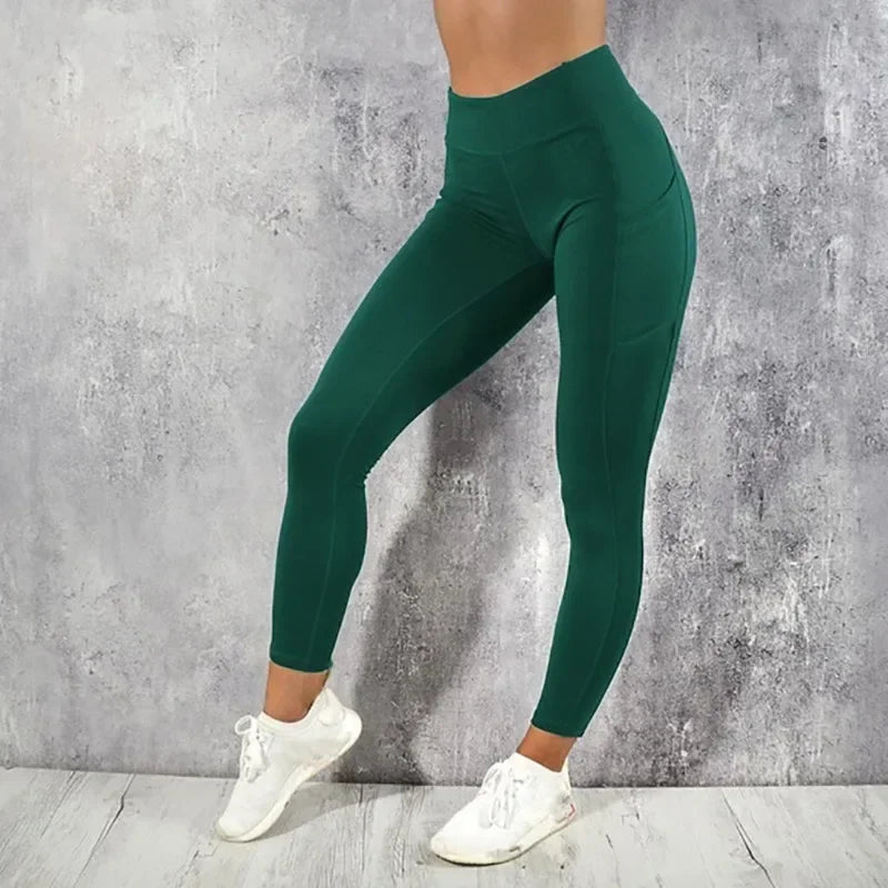Leggings Mujer Yoga Fitness Cintura Alta con Bolsillo – Realza Figura Gym Running Elásticos