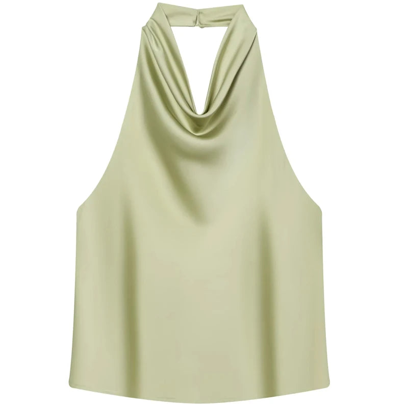 Women's Satin Halter Corset Top – Elegant Backless, Yellow, Pink & Black
