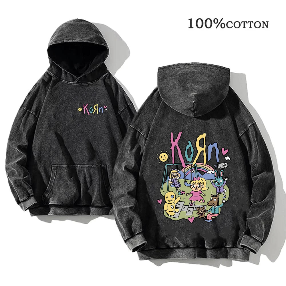 Sudadera Vintage Lavada Korn Rock Band Streetwear