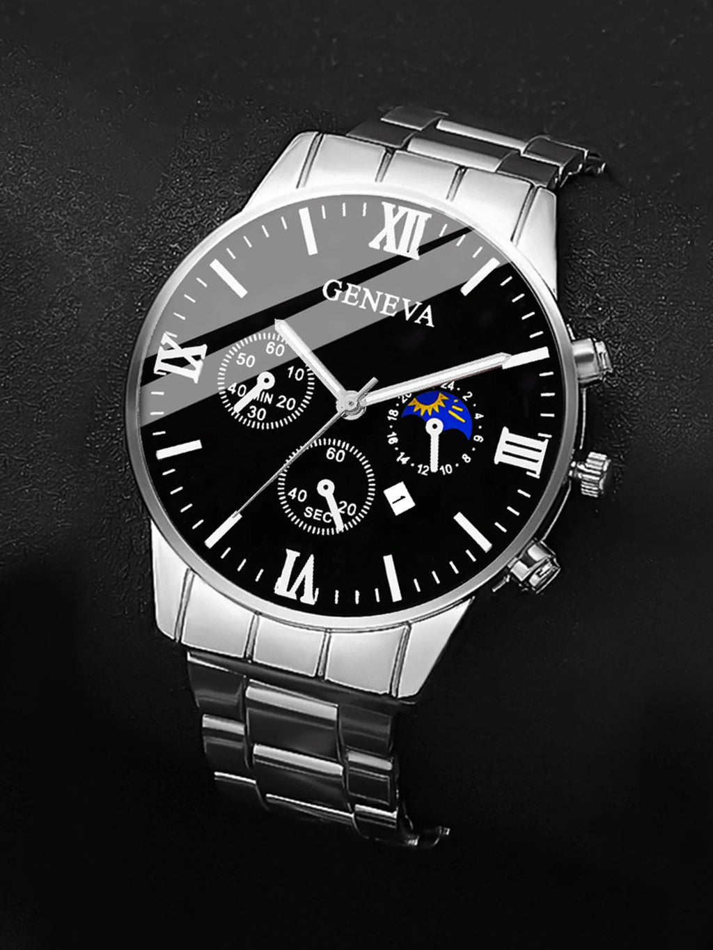 Men's Quartz Watch Set – Bracelet, Necklace & Ring, Calendar, Elegant Gift
