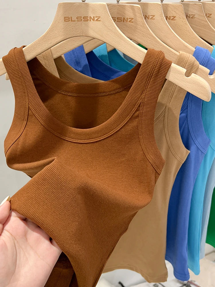 Top Camisola Básico Acanalado Mujer – Cuello Redondo Elástico, Casual Verano