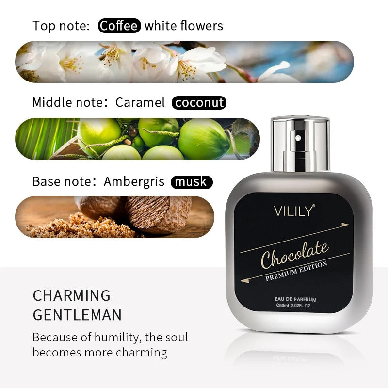 Vilily Perfume Hombre Gourmand 60ml – Chocolate Coco Café Amaderado Natural Suave Premium Spray