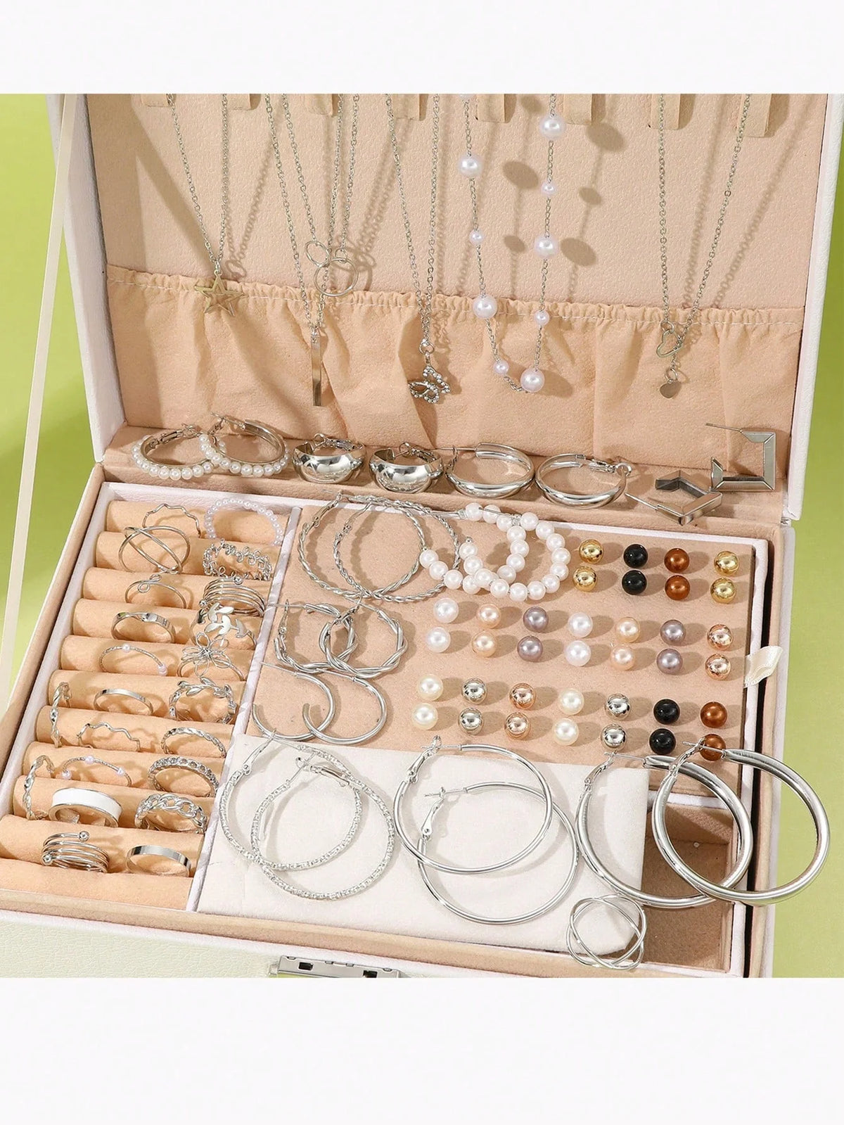 Set de Joyería 86 Piezas con Perlas – Collar, Pendientes & Anillos, Regalo Mujer