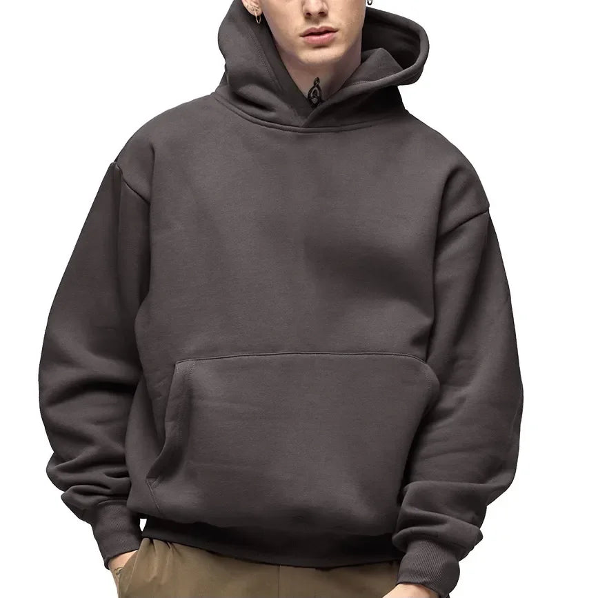 Men's Heavyweight 500GSM Cotton Sweatshirt Solid Color – Premium Thick Autumn Winter Hoodie