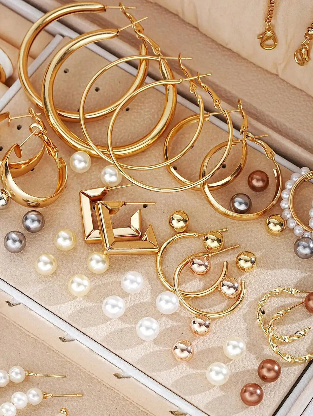 Set de Joyería 86 Piezas con Perlas – Collar, Pendientes & Anillos, Regalo Mujer
