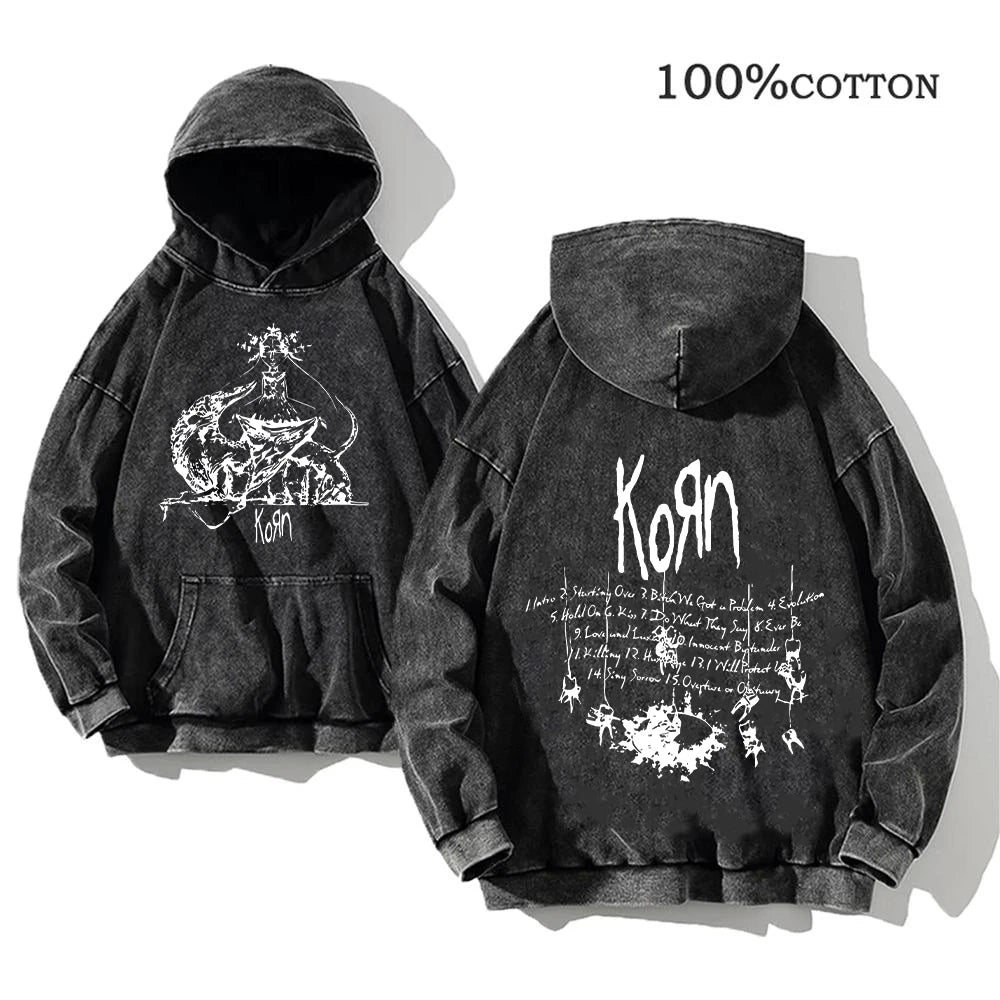 Sudadera Vintage Lavada Korn Rock Band Streetwear