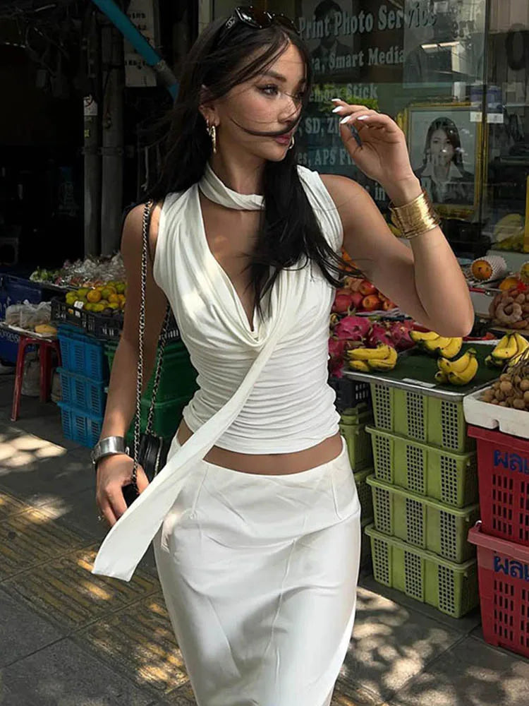 Women's Slim Fit Bandage Tank Top – Elegant Summer Streetwear, V-Neck