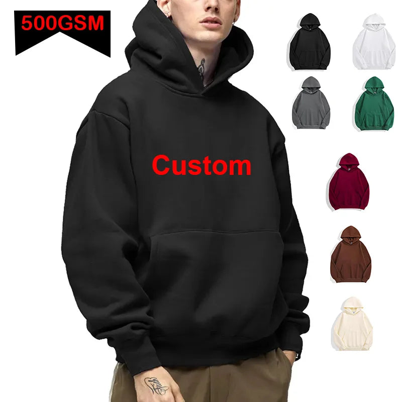 Men's Heavyweight 500GSM Cotton Sweatshirt Solid Color – Premium Thick Autumn Winter Hoodie