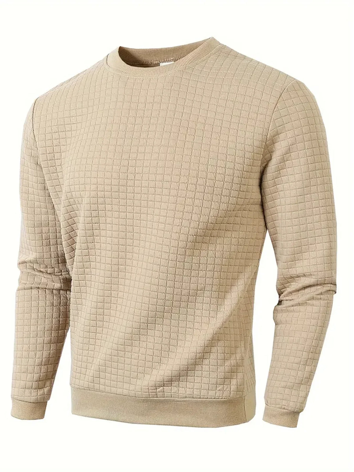 Jersey Hombre Cuello Redondo Jacquard Cuadros – Slim Fit Casual Streetwear Otoño