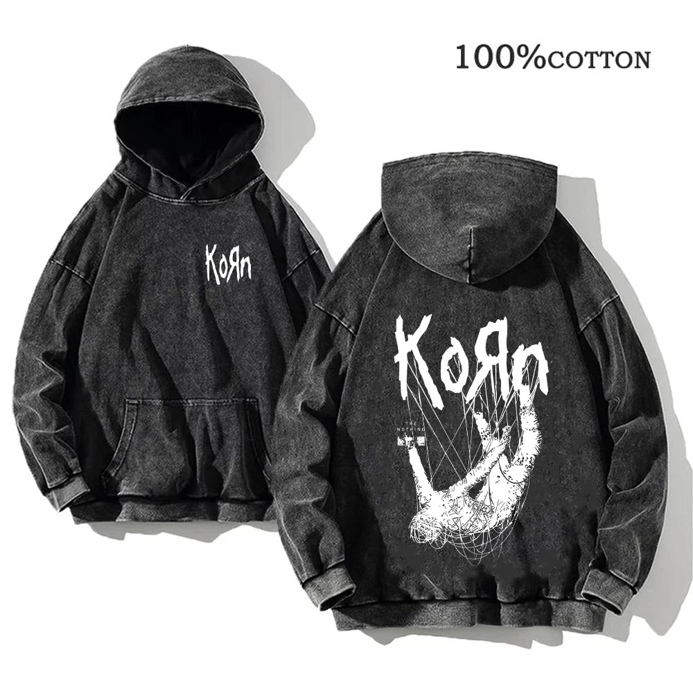 Sudadera Vintage Lavada Korn Rock Band Streetwear