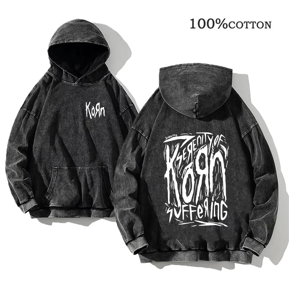 Sudadera Vintage Lavada Korn Rock Band Streetwear