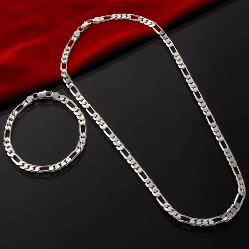 Set Collar & Pulsera Plata 925 Unisex – Cadena 4mm, Regalo Navidad & Boda