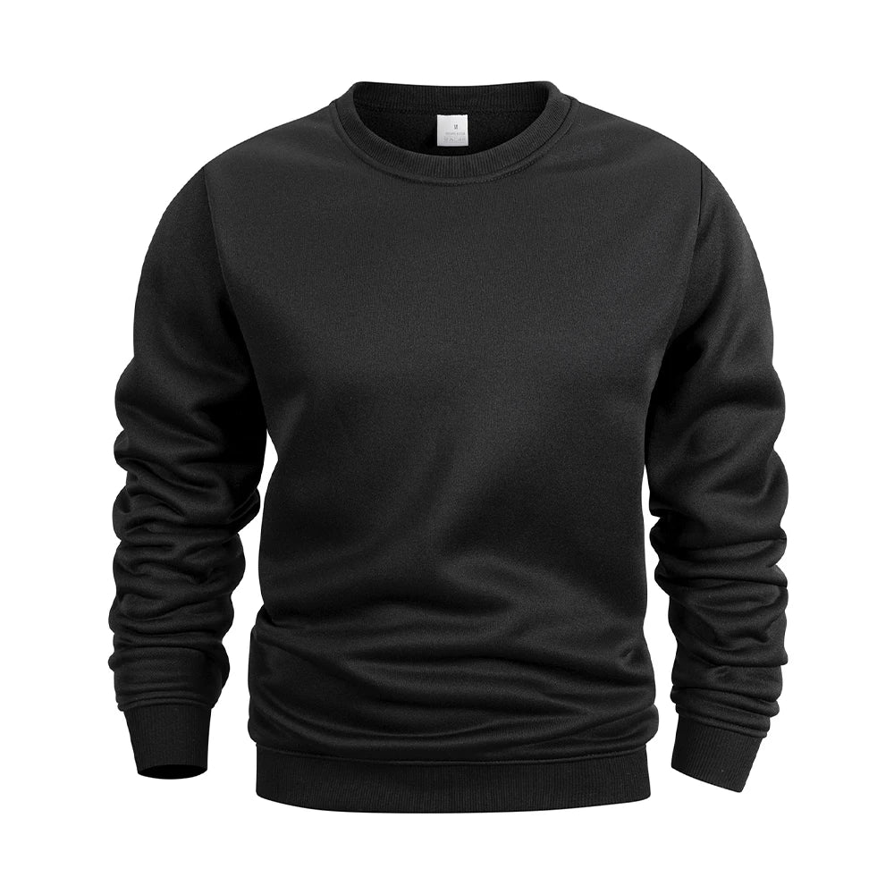 Sudadera Hombre Cuello Redondo Forro Polar Cálida Holgada – Pull Deportivo Sólido Otoño Invierno