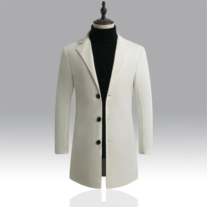Abrigo Largo Hombre Mezcla Lana Slim Fit 2024 – Chubasquero Business Fashion Primavera Otoño