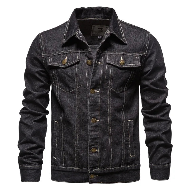 Men's Vintage Motorcycle Denim Jacket 2025 Slim Fit – Fashion Denim Black Blue Autumn