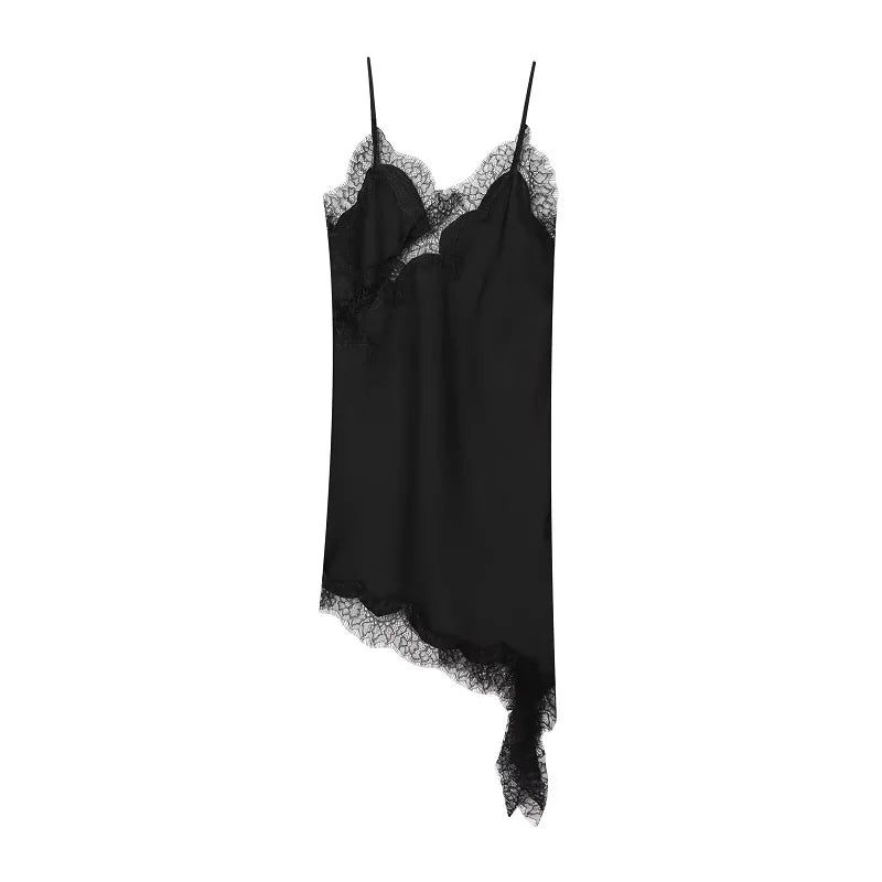 Vestido Mini Satén con Encaje Mujer – Asimétrico Sexy, Fiesta & Playa