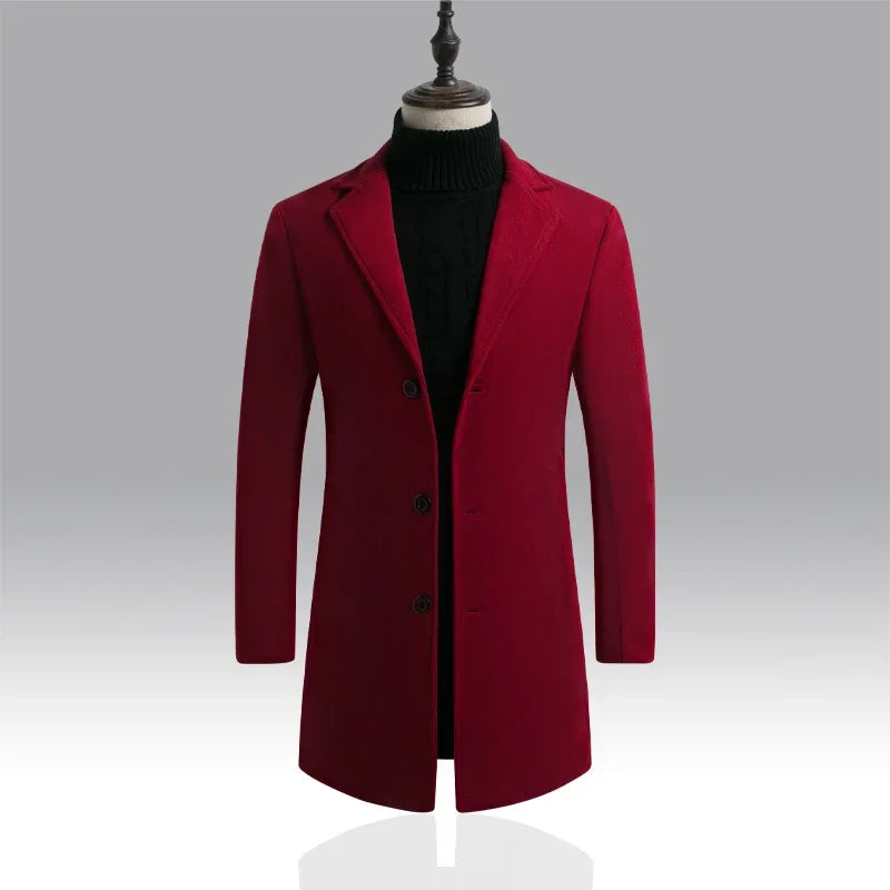 Abrigo Largo Hombre Mezcla Lana Slim Fit 2024 – Chubasquero Business Fashion Primavera Otoño