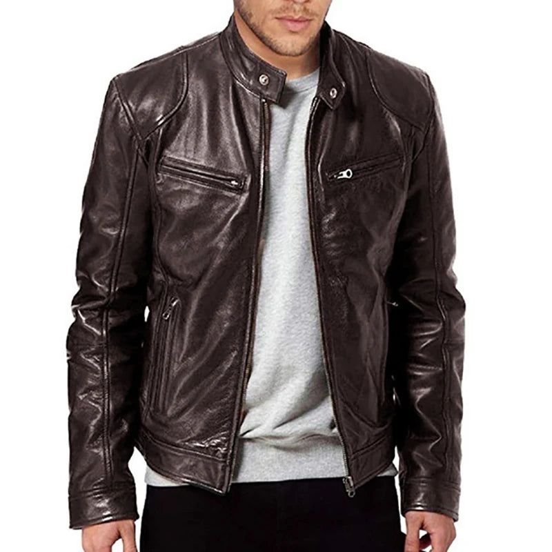 Men's Faux Leather Slim Fit Motorcycle Jacket 2024 – Casual Autumn Fashion Windbreaker Jacket