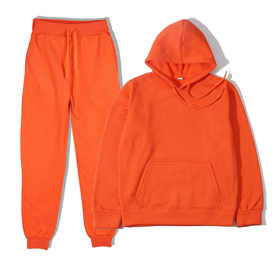 Conjunto Chándal Hombre 2 Piezas Hoodie + Pantalón – Deportivo Casual Color Sólido, Talla S-3XL