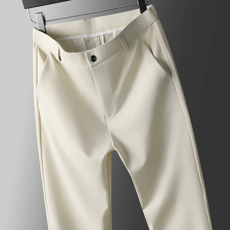 Men's Straight-Leg Non-Iron Silky Fabric Trousers – Lightweight Casual Spring/Summer, Size 29-42
