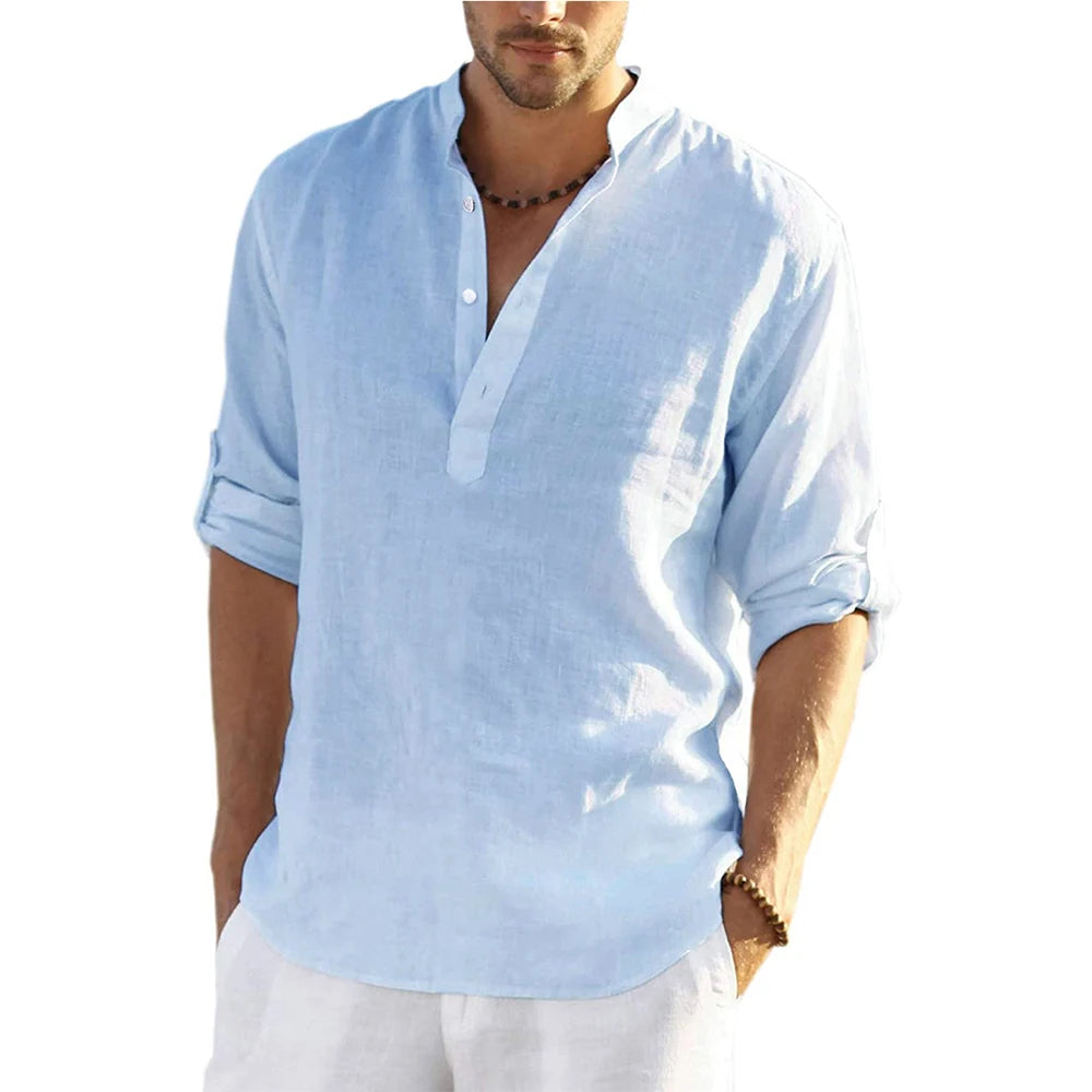 Men's Cotton Linen Long Sleeve Shirt – Loose Casual Spring Autumn, Size S-3XL