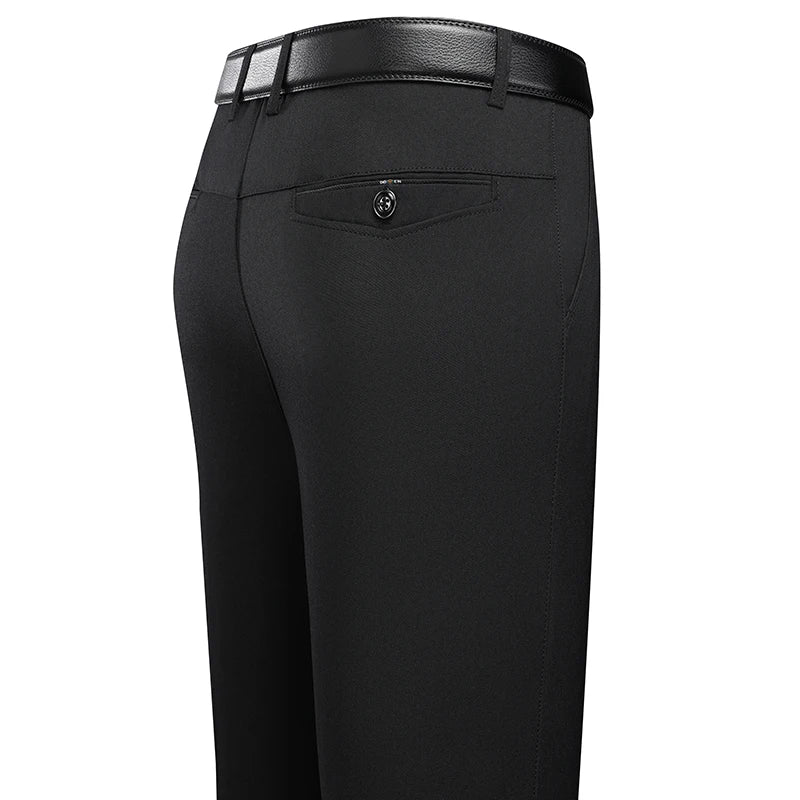 Pantalón Hombre Traje Recto Formal – Elástico Negro Gris Oficina Primavera Otoño