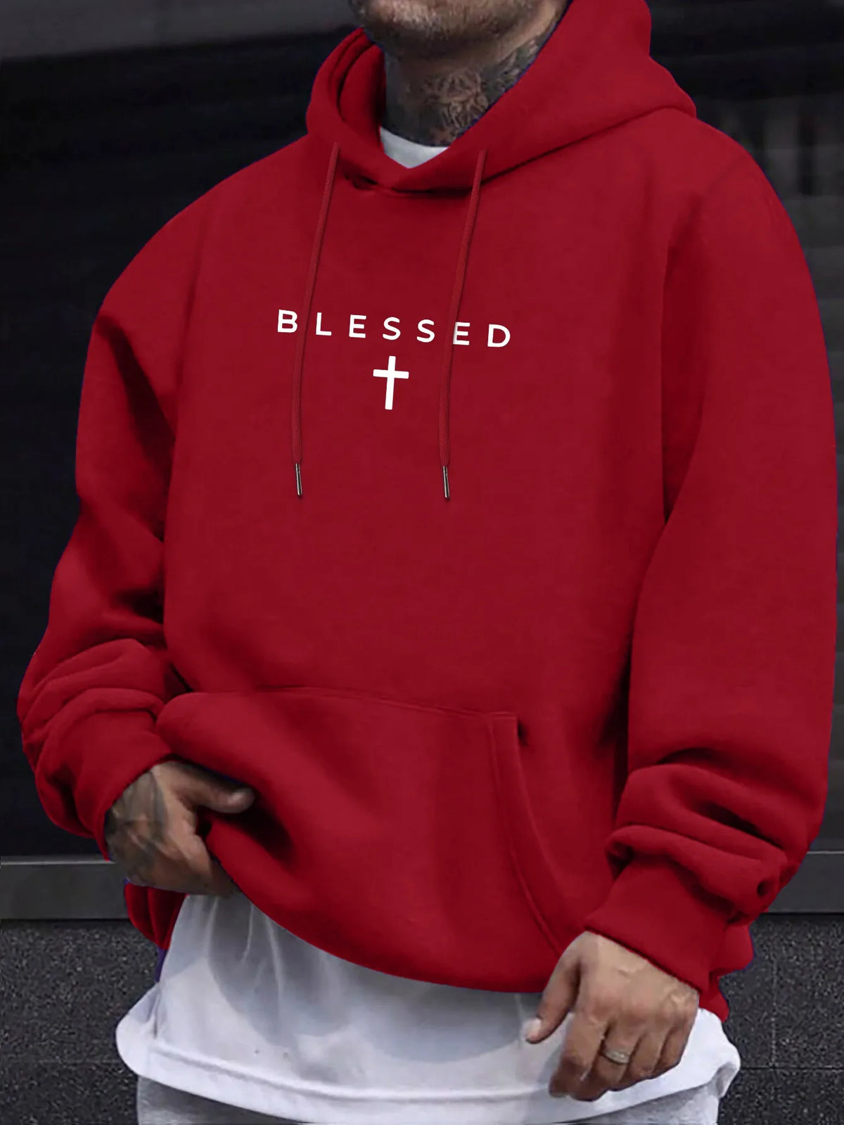 Sudadera con Capucha y Diseño Cruz Geométrico – Estilo Casual Primavera-Otoño