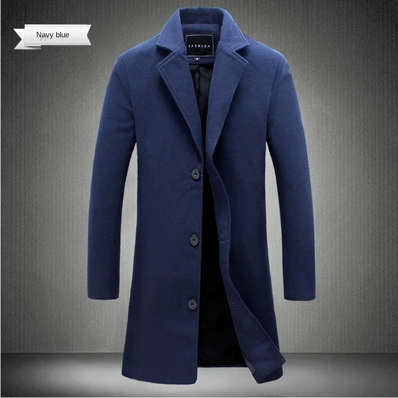 Abrigo Largo Hombre Mezcla Lana Slim Fit 2024 – Chubasquero Business Fashion Primavera Otoño
