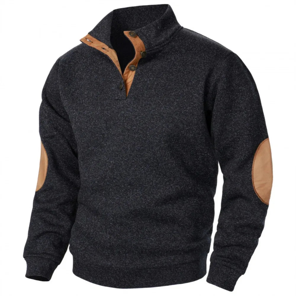 Sudadera Hombre Patchwork Contraste Cuello Mao – Hoodie Vintage Pull Otoño Invierno