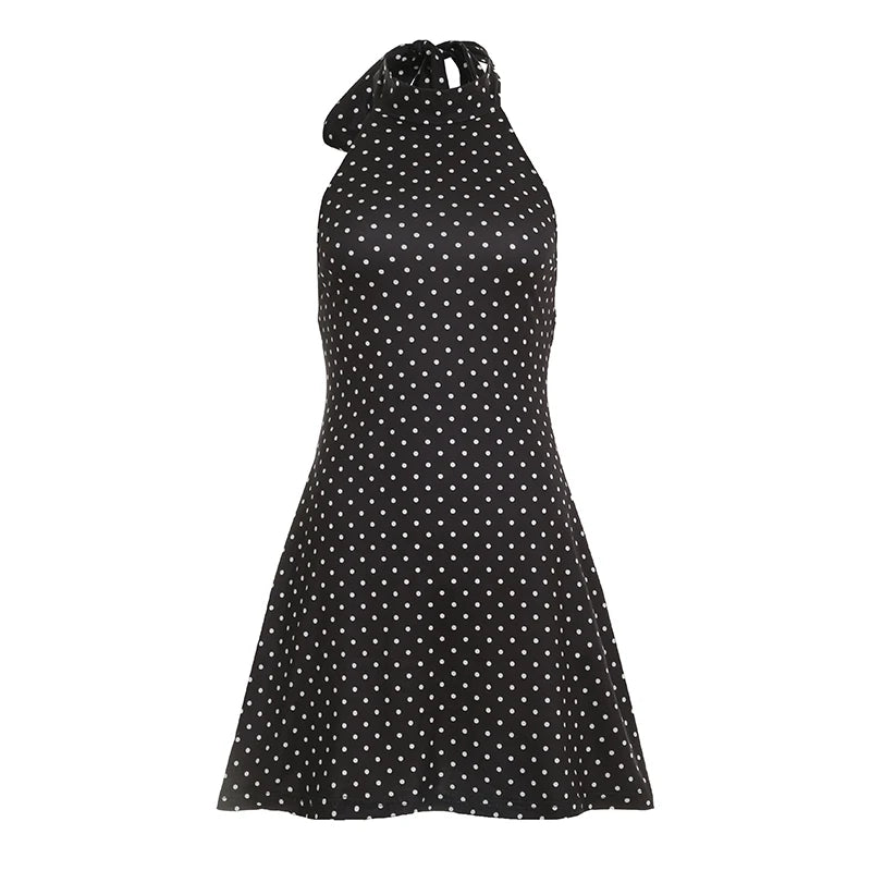 Women's Polka Dot Halter Mini Dress – Elegant, Backless, Party
