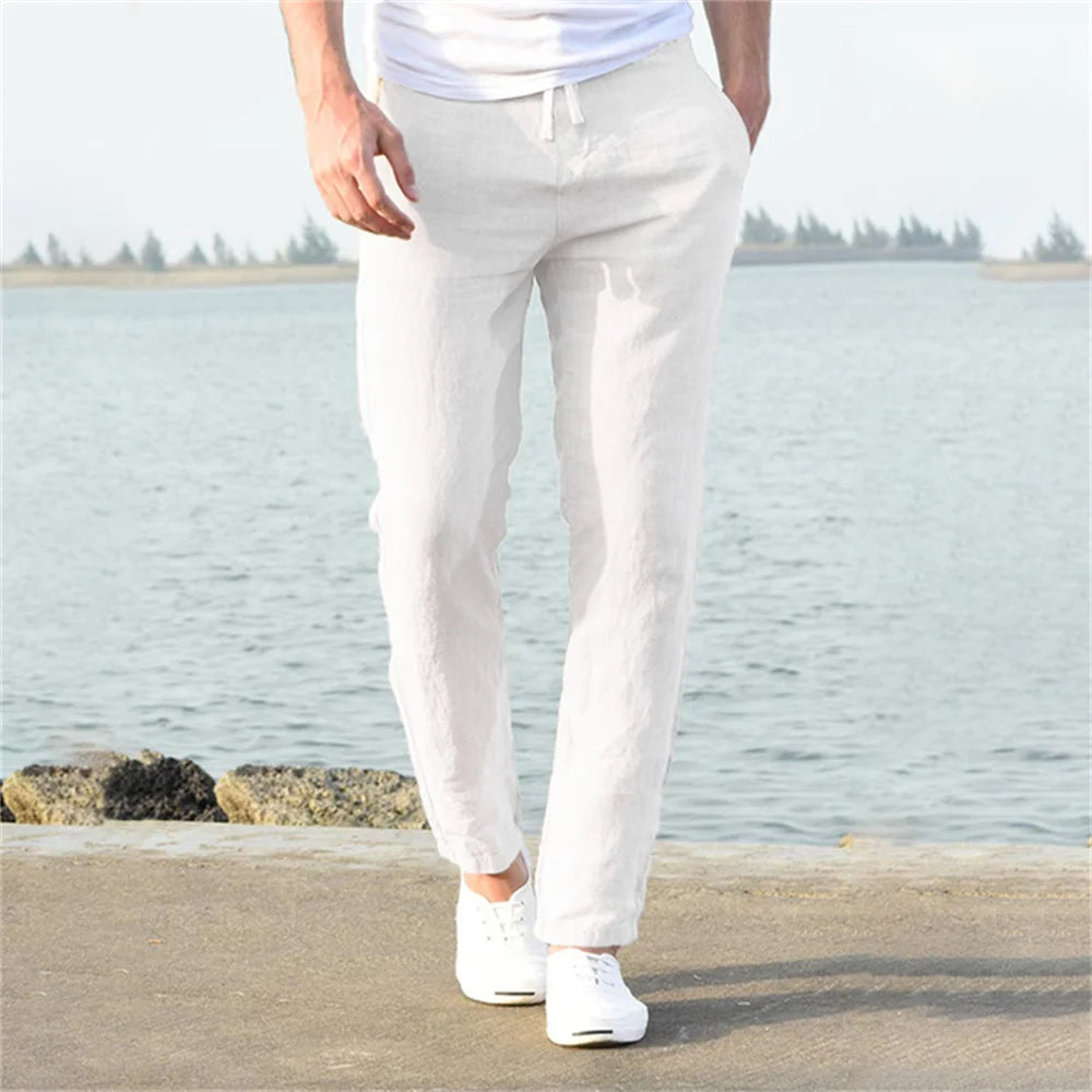 Men's Cotton Linen Straight Breathable Trousers – Casual Streetwear Spring Autumn, Size S-3XL