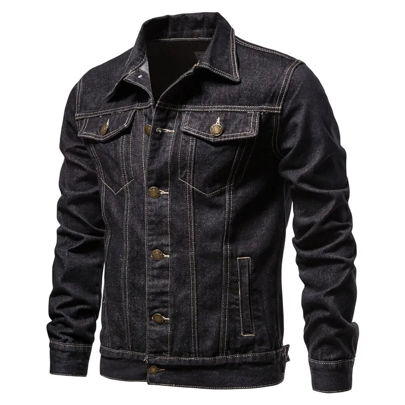 Men's Vintage Motorcycle Denim Jacket 2025 Slim Fit – Fashion Denim Black Blue Autumn