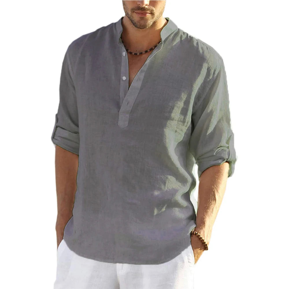 Men's Cotton Linen Long Sleeve Shirt – Loose Casual Spring Autumn, Size S-3XL