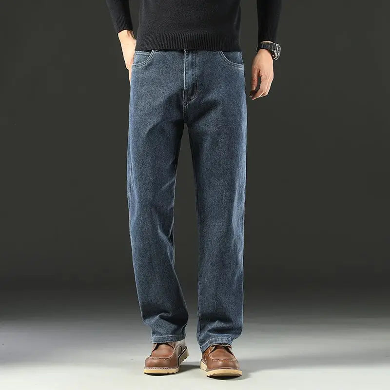 Men's Casual Stretch Baggy Jeans Wide Leg – Versatile Comfortable Business Denim Spring Autumn