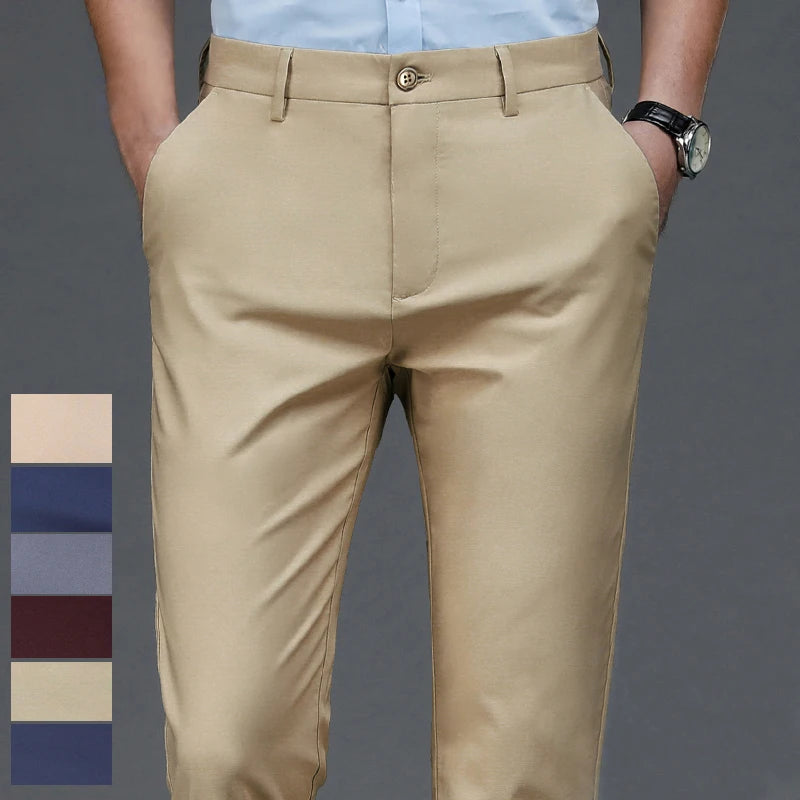 Pantalón Hombre Recto Elegante Oficina – Secado Rápido Smart Casual Primavera Otoño, Talla 31-40