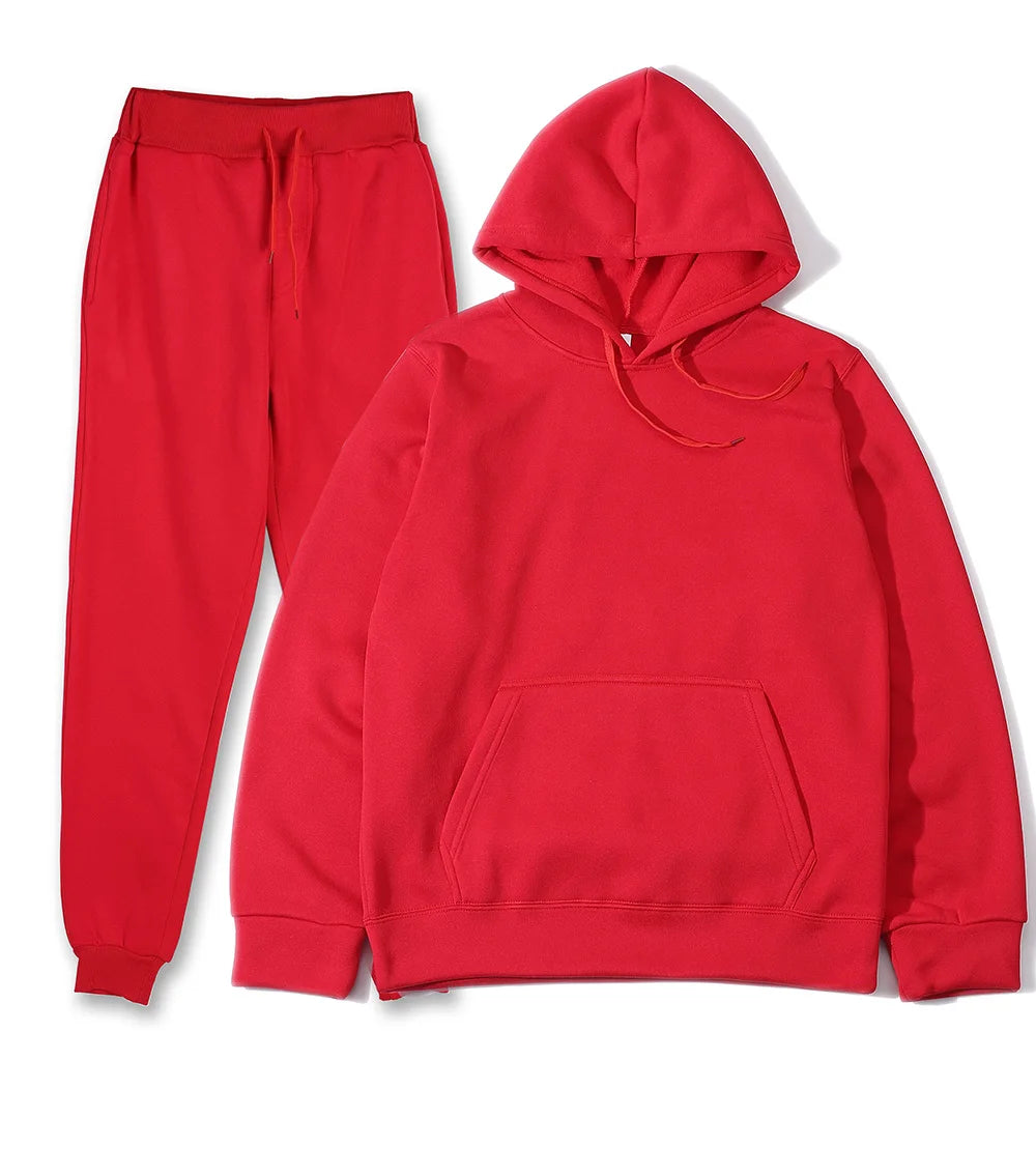 Conjunto Chándal Hombre 2 Piezas Hoodie + Pantalón – Deportivo Casual Color Sólido, Talla S-3XL