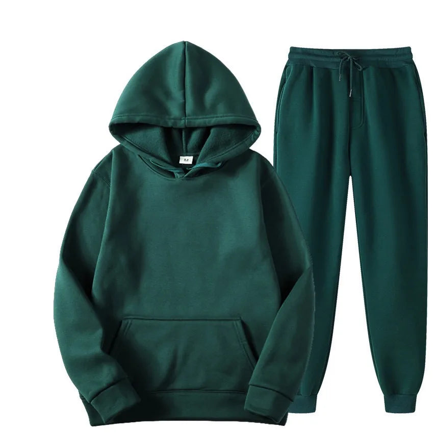 Conjunto Chándal Hombre 2 Piezas Hoodie + Pantalón – Deportivo Casual Color Sólido, Talla S-3XL